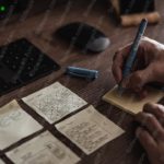 Brown Hand Keyboard Desk Woodgrain Background Image & Google Slides Theme