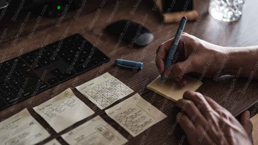 Brown Hand Keyboard Desk Woodgrain Background Image