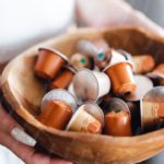 Brown White Coffee Capsules Wooden Bowl Background Image & Google Slides Theme