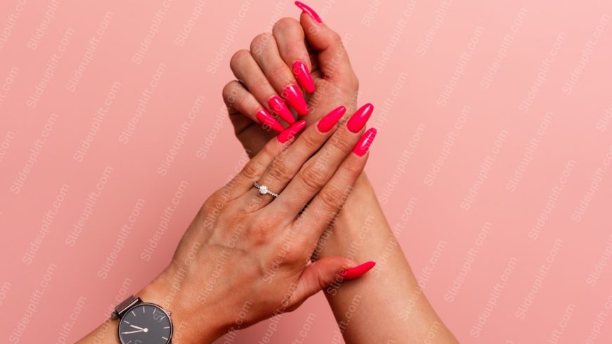 Fuchsia Manicured Hands Pink Background Image