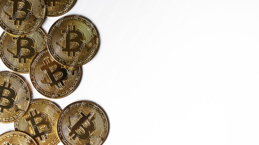 Gold Bitcoin Coins White Background Image