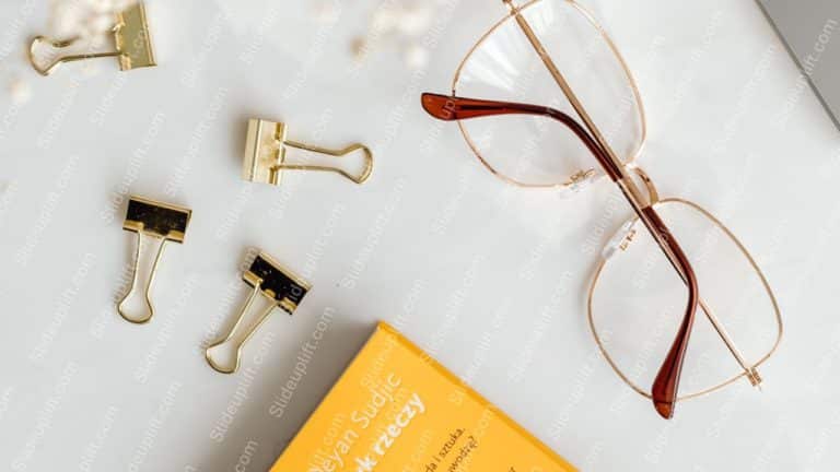 Gold Clips Brown Glasses Yellow Book Background Image & Google Slides Theme