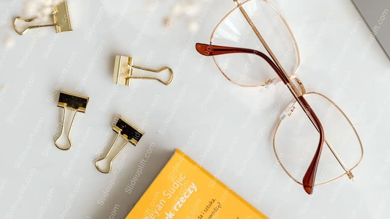 Gold Clips Brown Glasses Yellow Book Background Image & Google Slides Theme