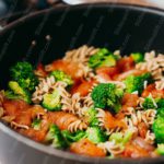 Green Broccoli Red Chicken Brown Pasta Food Background Image & Google Slides Theme