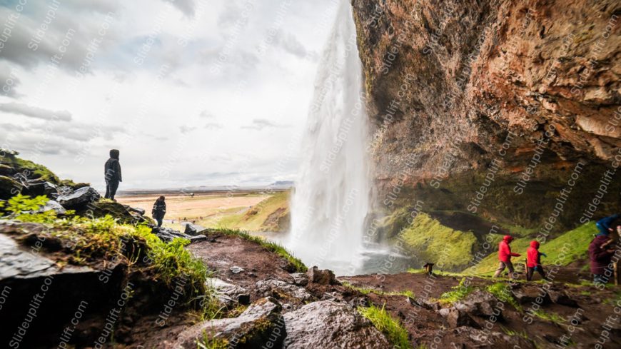 Green Brown Waterfall People Background Image