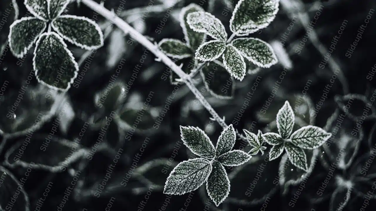 Monochrome Frosted Leaves Background Image & Google Slides Theme