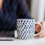 Navy Blue Diamond Patterned Mug Laptop Background Image & Google Slides Theme