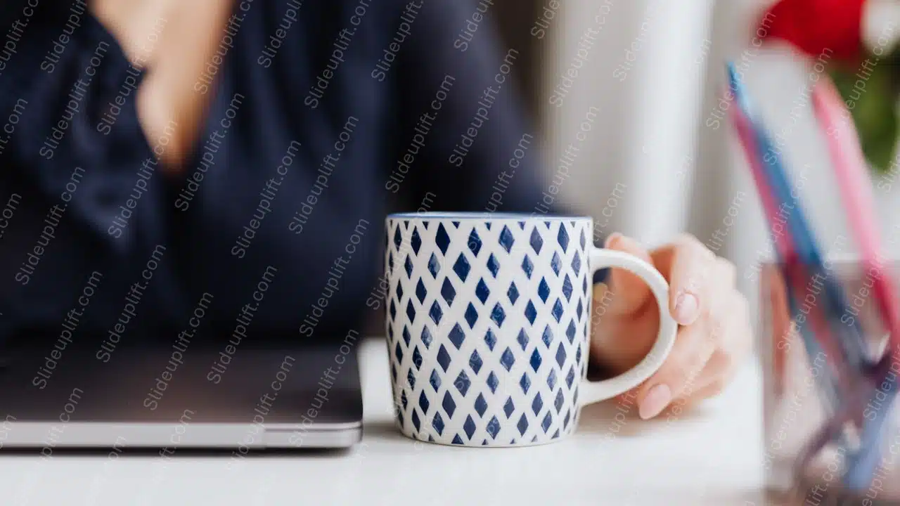 Navy Blue Diamond Patterned Mug Laptop Background Image & Google Slides Theme