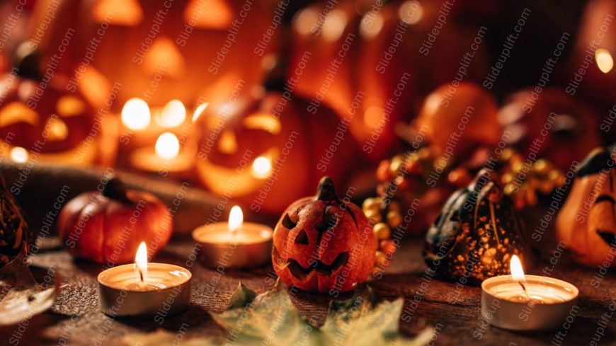 Orange Pumpkins And Candles Warm Halloween Background Image