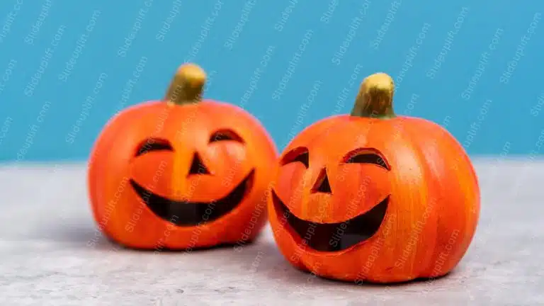 Orange Smiling Pumpkins Pale Blue Background Image & Google Slides Theme