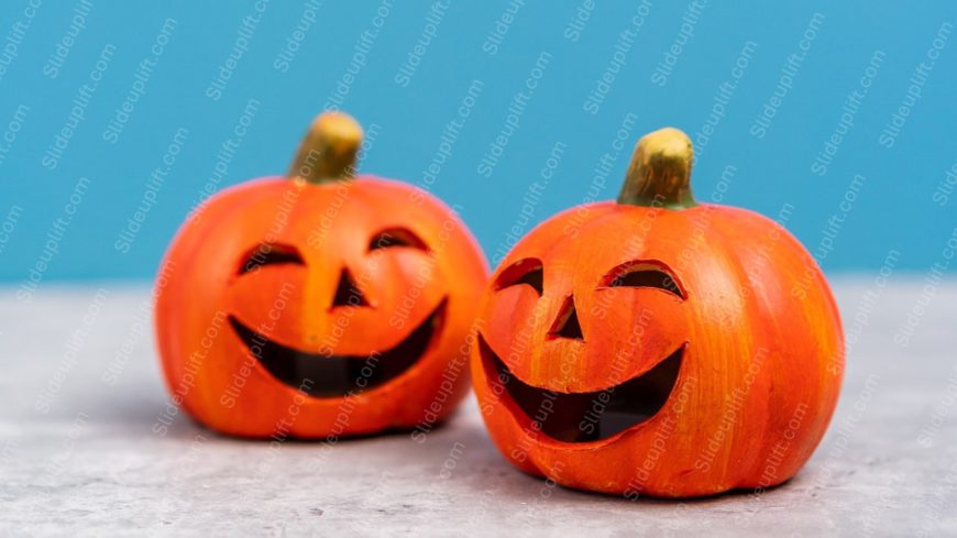 Orange Smiling Pumpkins Pale Blue Background Image