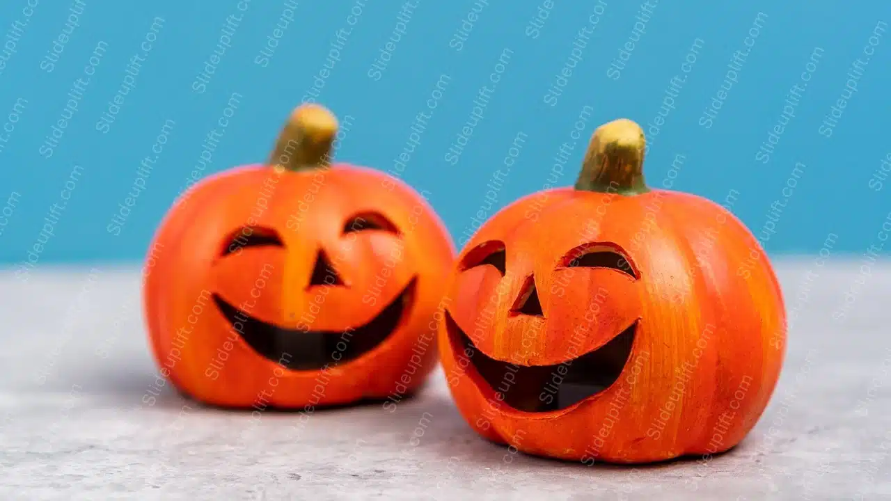 Orange Smiling Pumpkins Pale Blue Background Image & Google Slides Theme