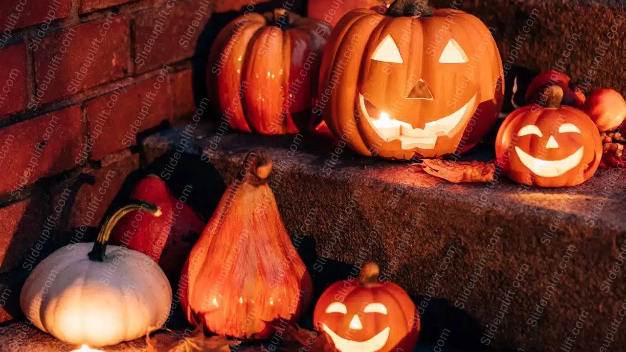 Orange White Pumpkins Brick Stairs Background Image & Google Slides Theme