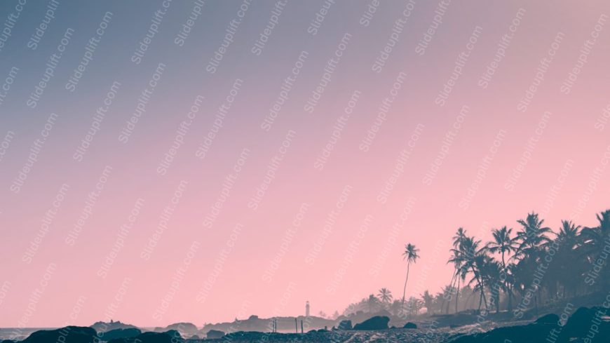 Pastel Pink Palm Trees And Rocks Beach Background Image