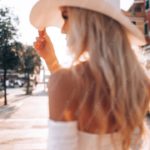 Peach White Woman Hat Townsquare Background Image & Google Slides Theme