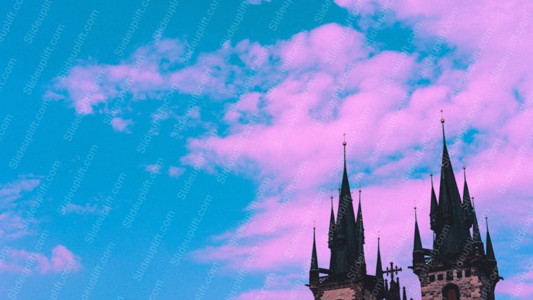 Pink Blue Cotton Candy Sky Church Spires Background Image & Google Slides Theme