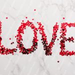 Red Hearts Text Marble Background Image & Google Slides Theme