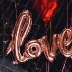 Rose Gold Love Balloons Black Marble Background Image & Google Slides Theme