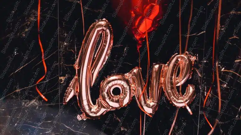 Rose Gold Love Balloons Black Marble Background Image & Google Slides Theme