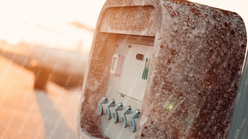 Rust Brown Electrical Box Sunset Background Image