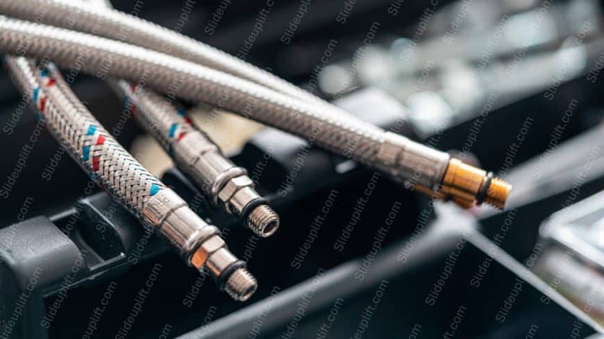 Silver Braided Hoses Metallic Connectors Background Image