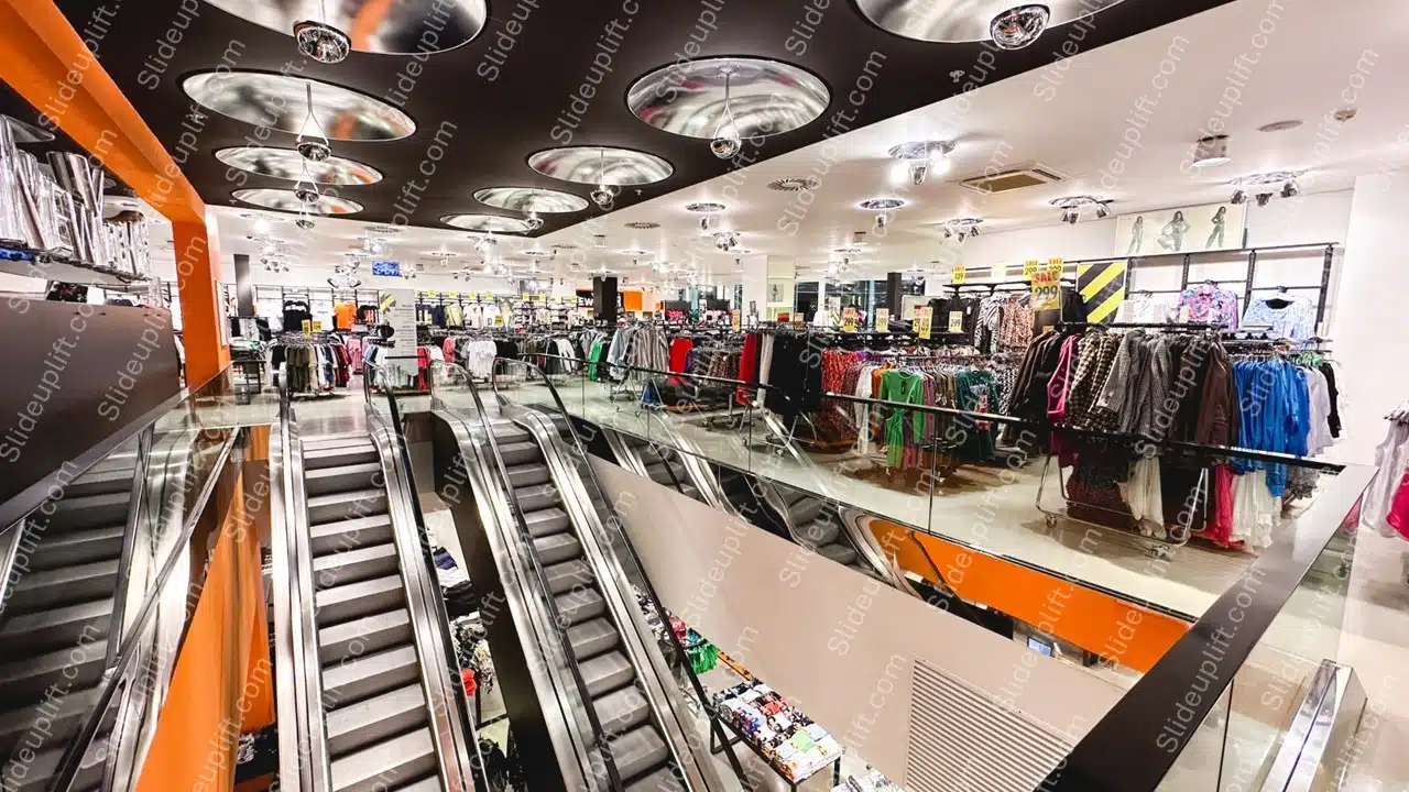 Silver Escalators Retail Store Background Image & Google Slides Theme