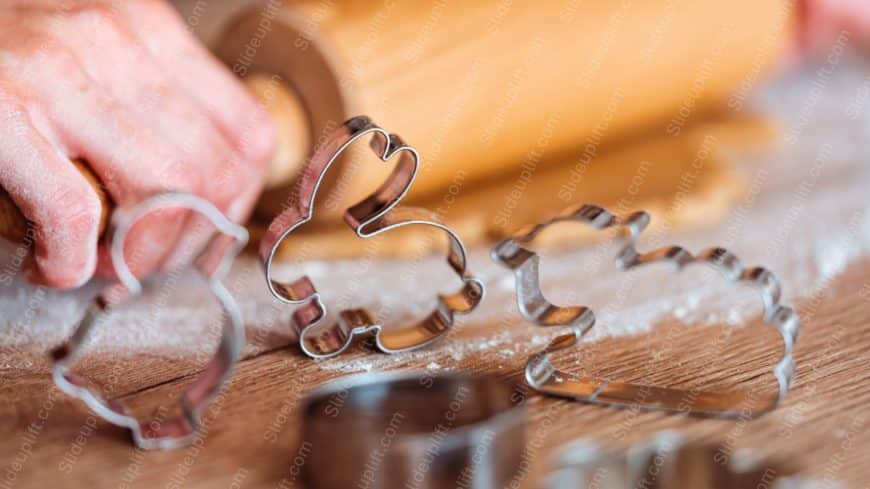 Silver Cookie Cutters Wooden Background Image
