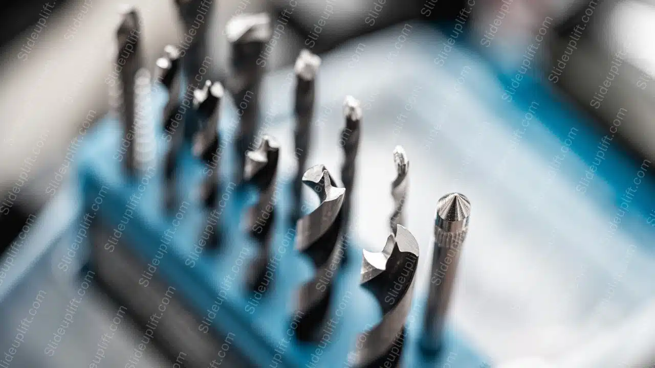 Silver Drill Bits Blue Background Image & Google Slides Theme