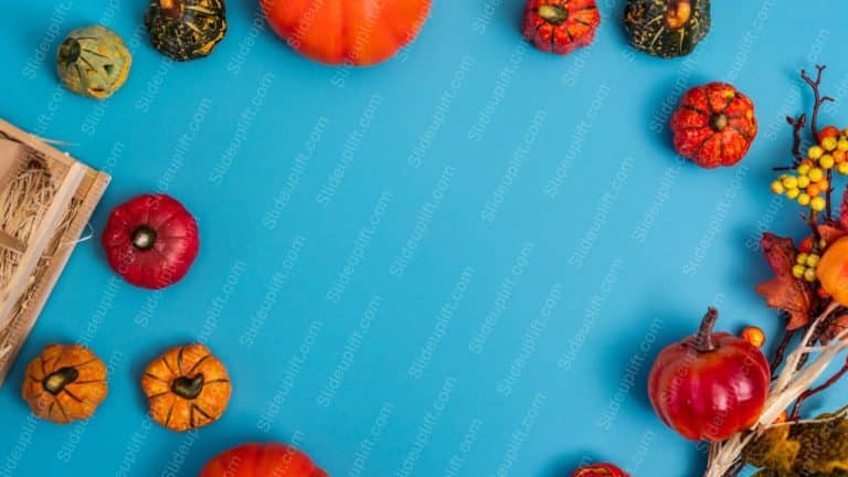 Sky Blue Pumpkins Fall Decorations Background Image & Google Slides Theme