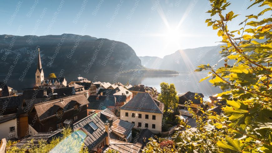 Sunrise Town Lake Background Image
