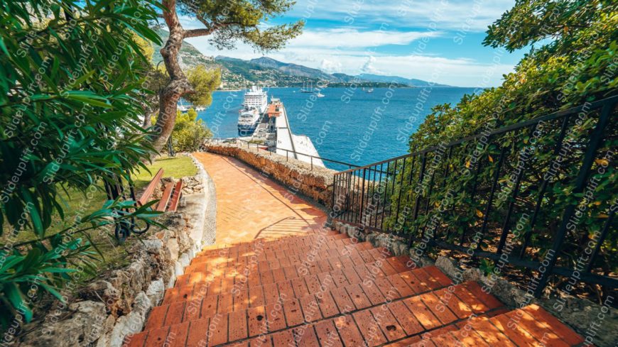 Terracotta Stairs Sea View Background Image