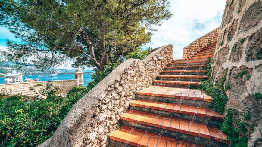 Terracotta Stairs Seaside Background Image