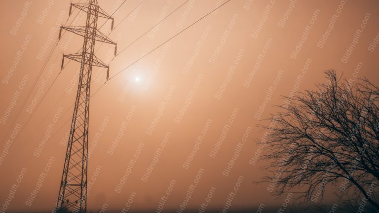 Warm Amber Electricity Pylon And Tree Silhouette Background Image & Google Slides Theme