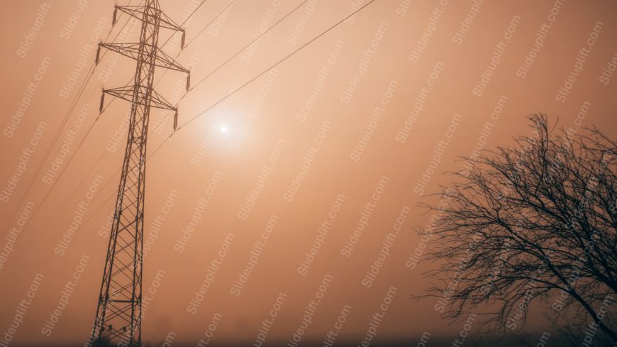 Warm Amber Electricity Pylon And Tree Silhouette Background Image