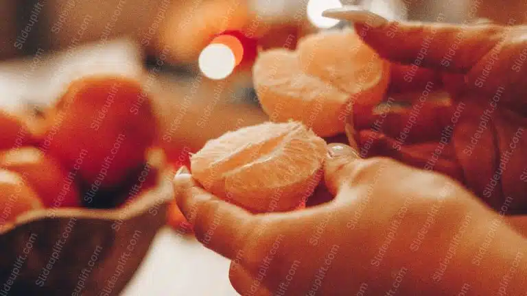 Warm Orange Peeled Fruit Hands Background Image & Google Slides Theme