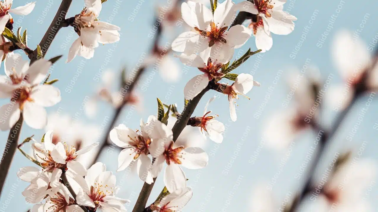 White Blossoms Blue Sky Background Image & Google Slides Theme