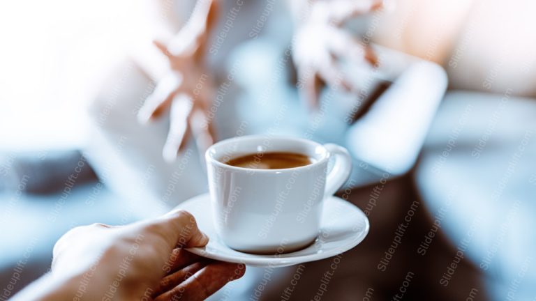 White Coffee Cup Hand Human Figure Blue Toned Background Image & Google Slides Theme