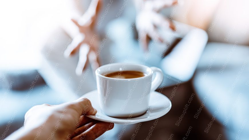 White Coffee Cup Hand Human Figure Blue Toned Background Image