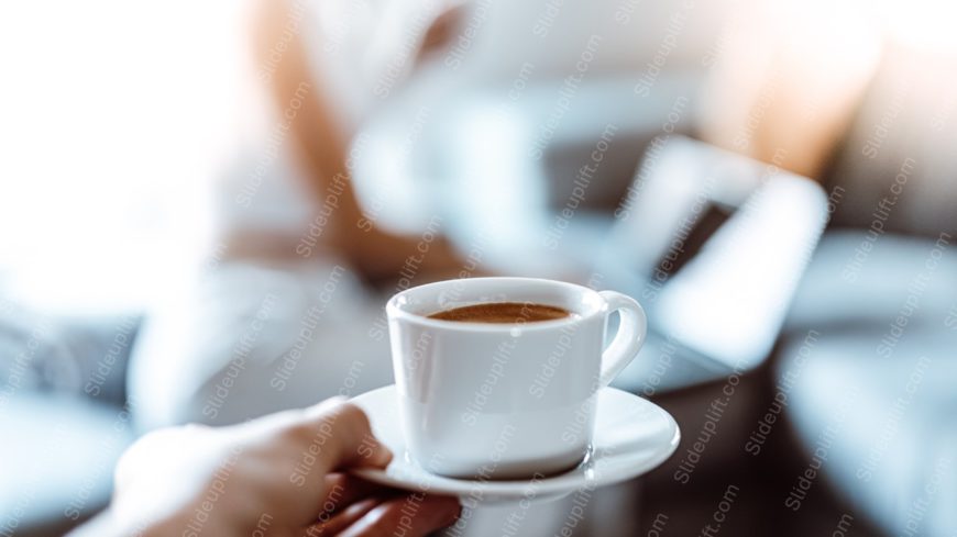 White Coffee Cup Laptop And Person Background Image