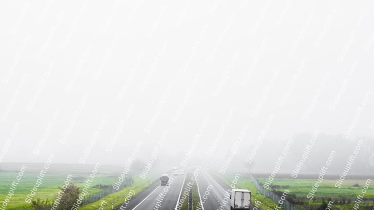 White Grey Misty Highway With Green Fields Background Image & Google Slides Theme