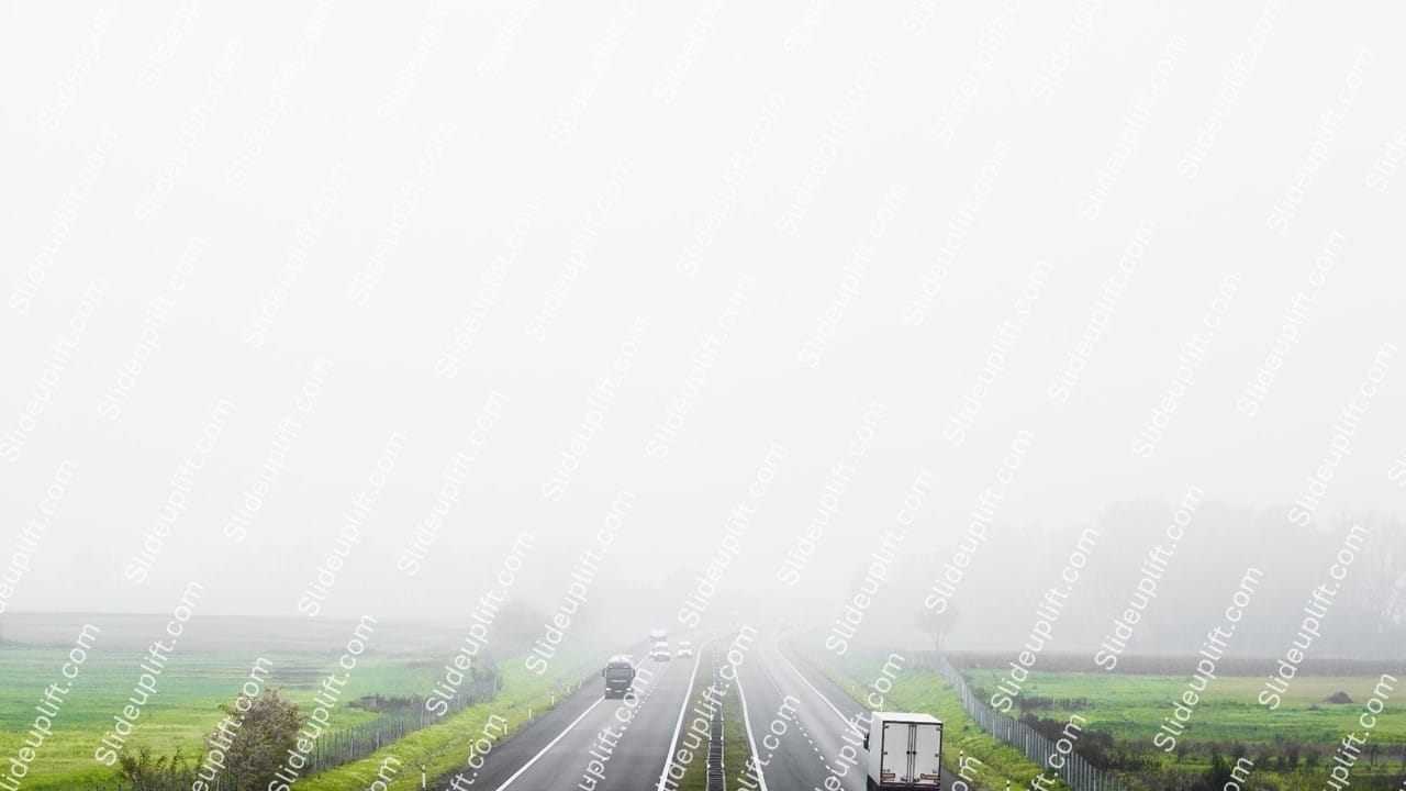 White Grey Misty Highway With Green Fields Background Image & Google Slides Theme