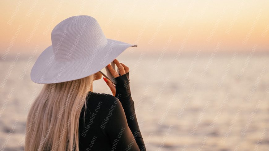 White Hat Black Sleeve Orange Gradient Sky Background Image