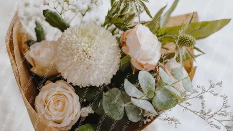 White Pale Pink Flowers Green Leaves Brown Paper Background Image & Google Slides Theme