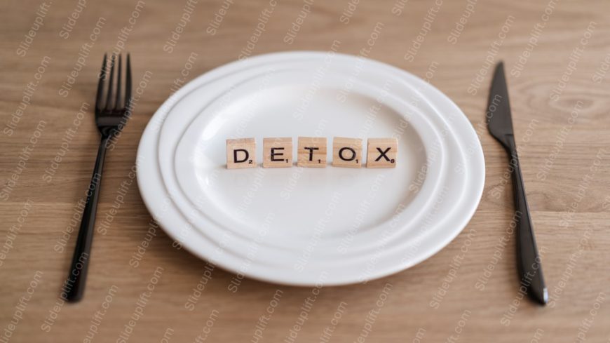 White Plate Letter Blocks Wooden Table Background Image