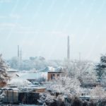 White Snow Covered Trees And Buildings Background Image & Google Slides Theme