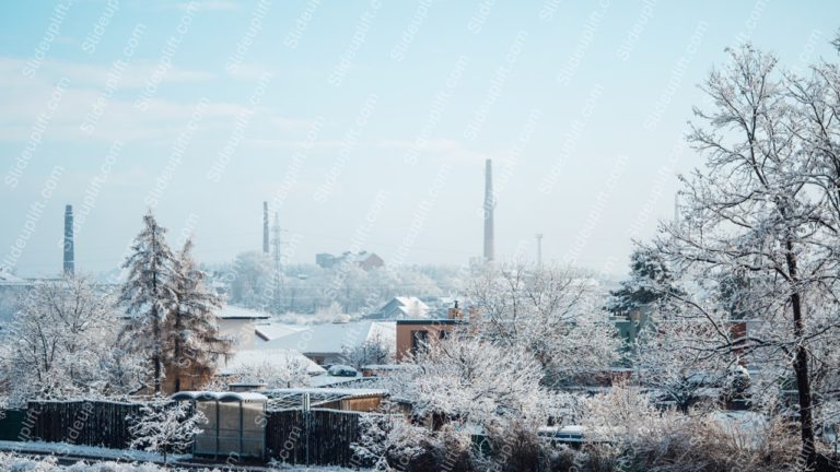 White Snow Covered Trees And Buildings Background Image & Google Slides Theme