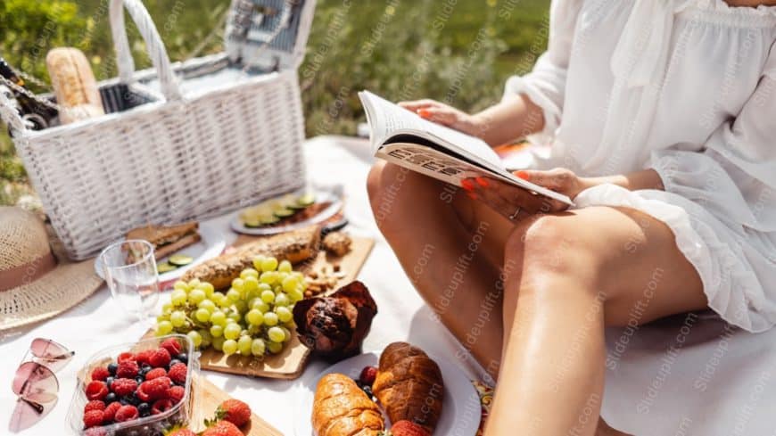 White Dress Person Picnic Basket Food Background Image