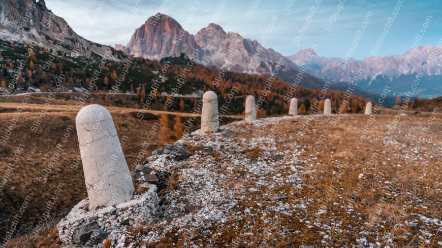 White Grey Bollards Brown Mountain Background Image