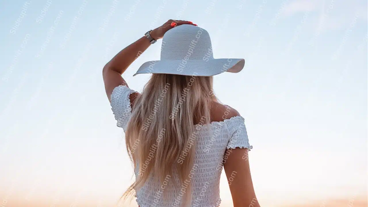 White Hat Woman Sunset Background Image & Google Slides Theme