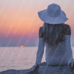 Pastel Sunset Woman Seaside Background Image & Google Slides Theme